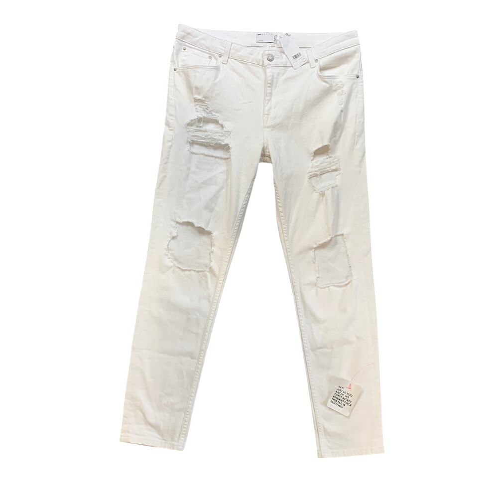 ASOS Design Jeans Mens 38 x 32 White Rigid Denim Distressed Destroyed Tapered